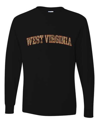 West Virginia  Camo Fill Orange Outline Sweater, Unisex Mens Long Sleeve Shirt