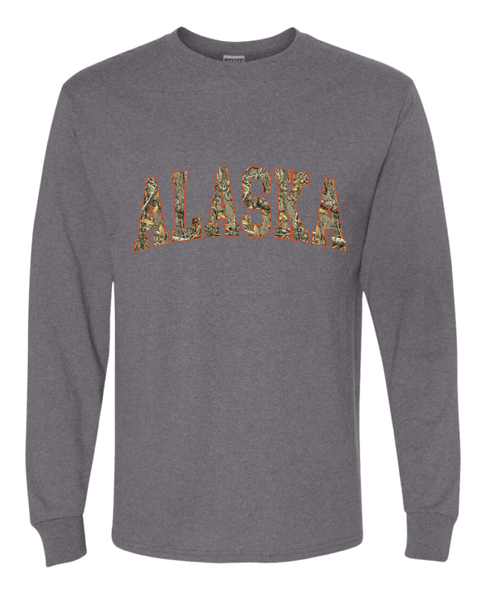 Alaska  Camo Fill Orange Outline Sweater, Unisex Mens Long Sleeve Shirt