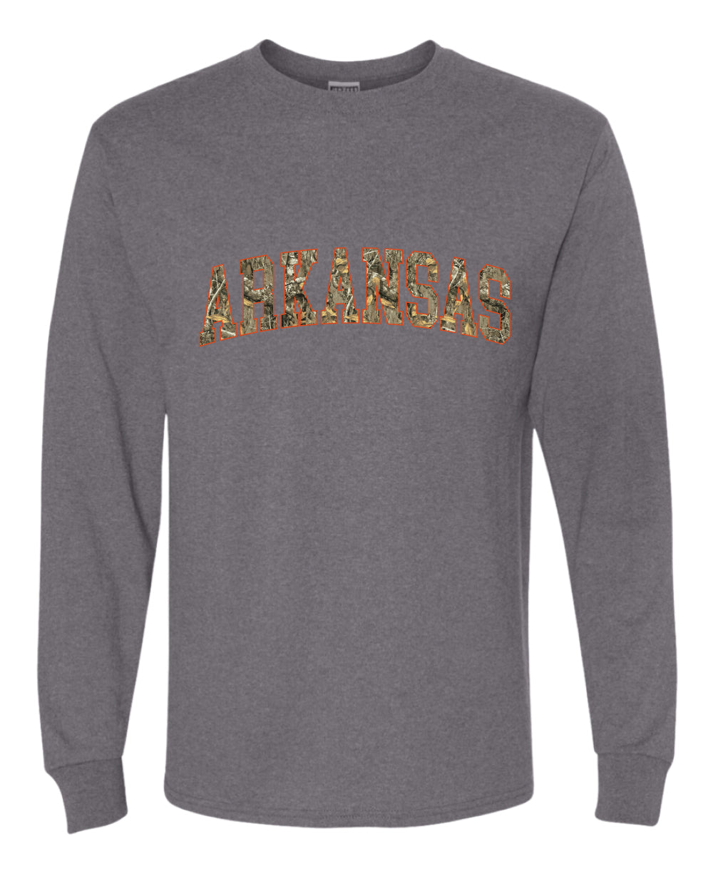 Arkansas  Camo Fill Orange Outline Sweater, Unisex Mens Long Sleeve Shirt