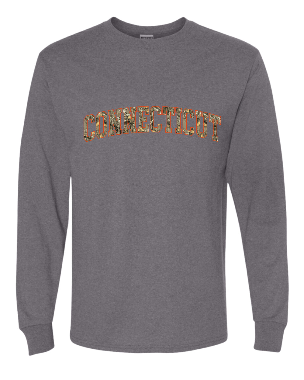 Connecticut  Camo Fill Orange Outline Sweater, Unisex Mens Long Sleeve Shirt