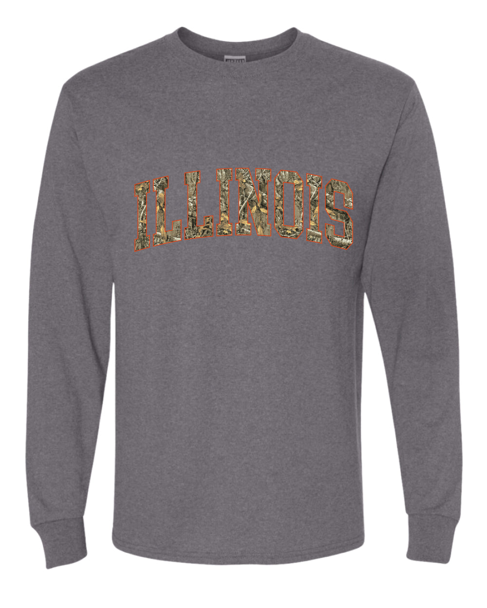 Illinois  Camo Fill Orange Outline Sweater, Unisex Mens Long Sleeve Shirt