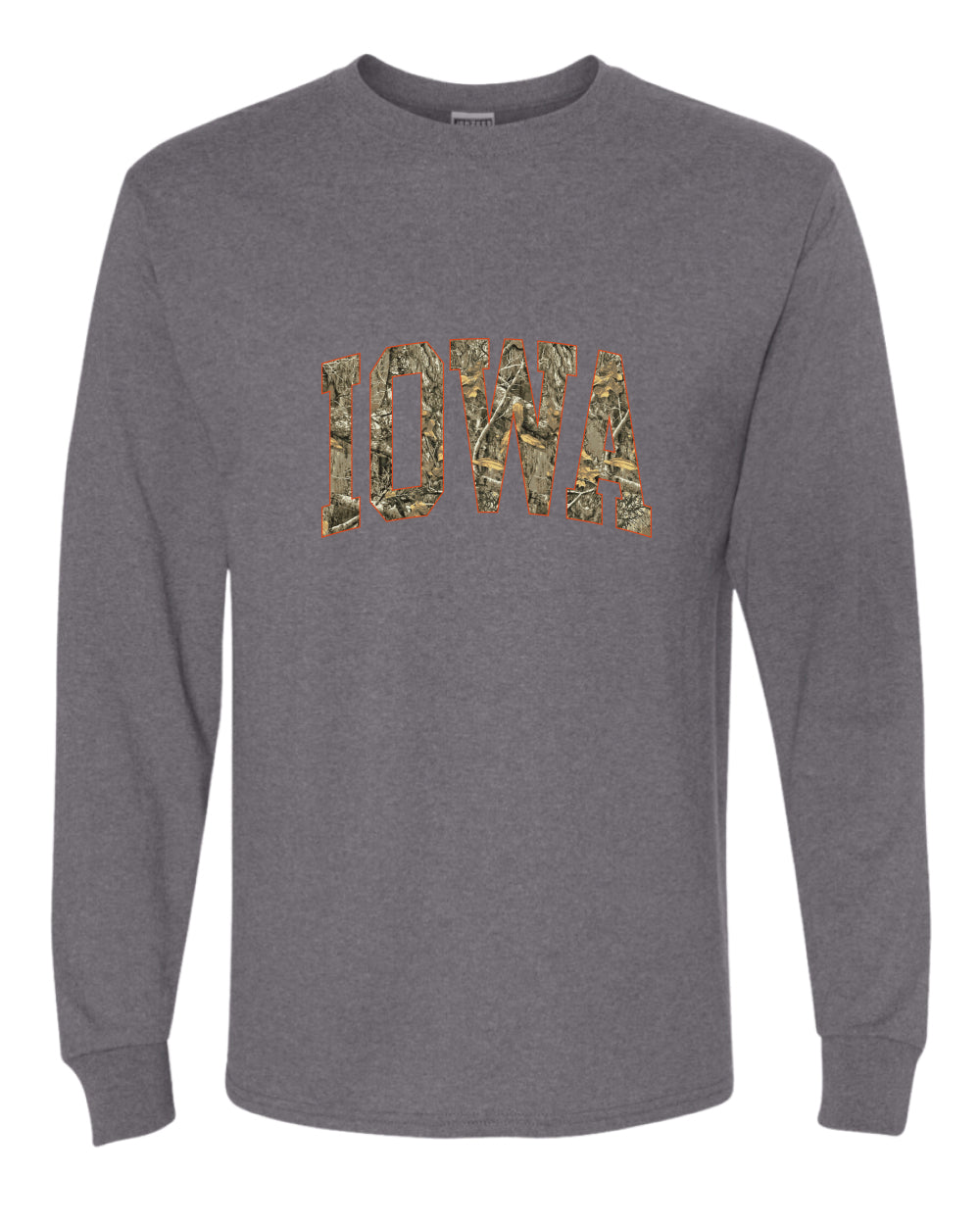 Iowa  Camo Fill Orange Outline Sweater, Unisex Mens Long Sleeve Shirt