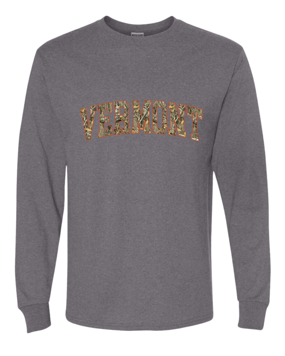 Vermont  Camo Fill Orange Outline Sweater, Unisex Mens Long Sleeve Shirt