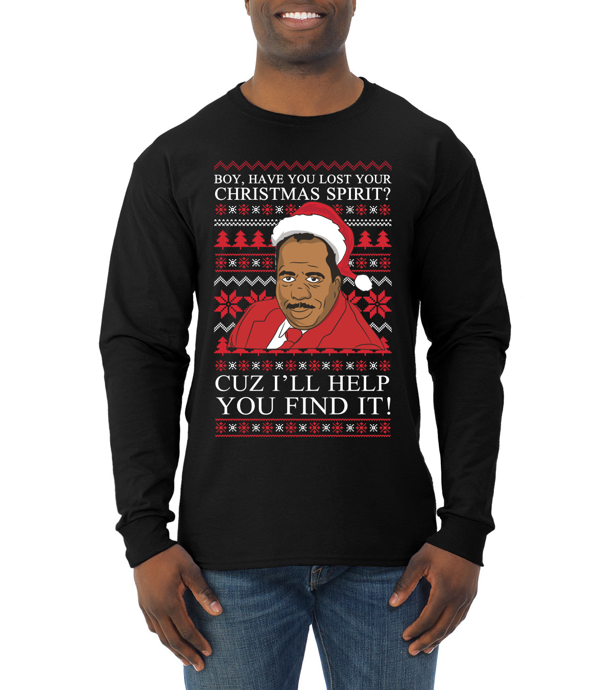 Christmas Spirit I'll Help You Find It Stanley Hudson Ugly Christmas Sweater Mens Long Sleeve Shirt