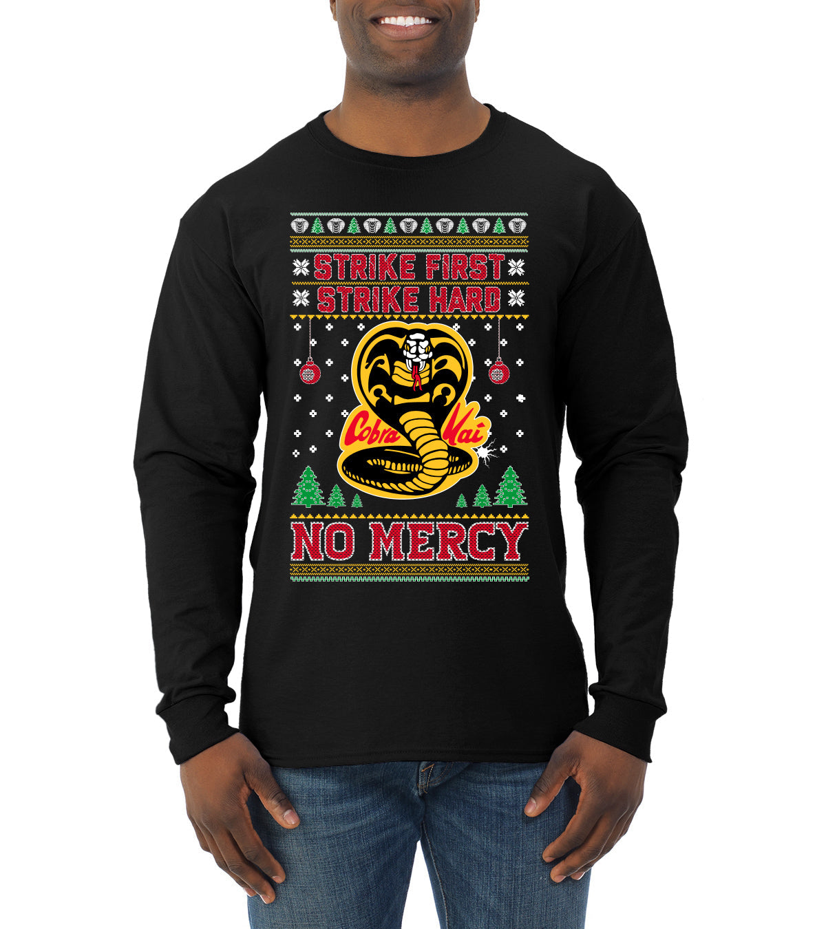 Strike First Strike Hard No Mercy Xmas Ugly Christmas Sweater Mens Long Sleeve Shirt