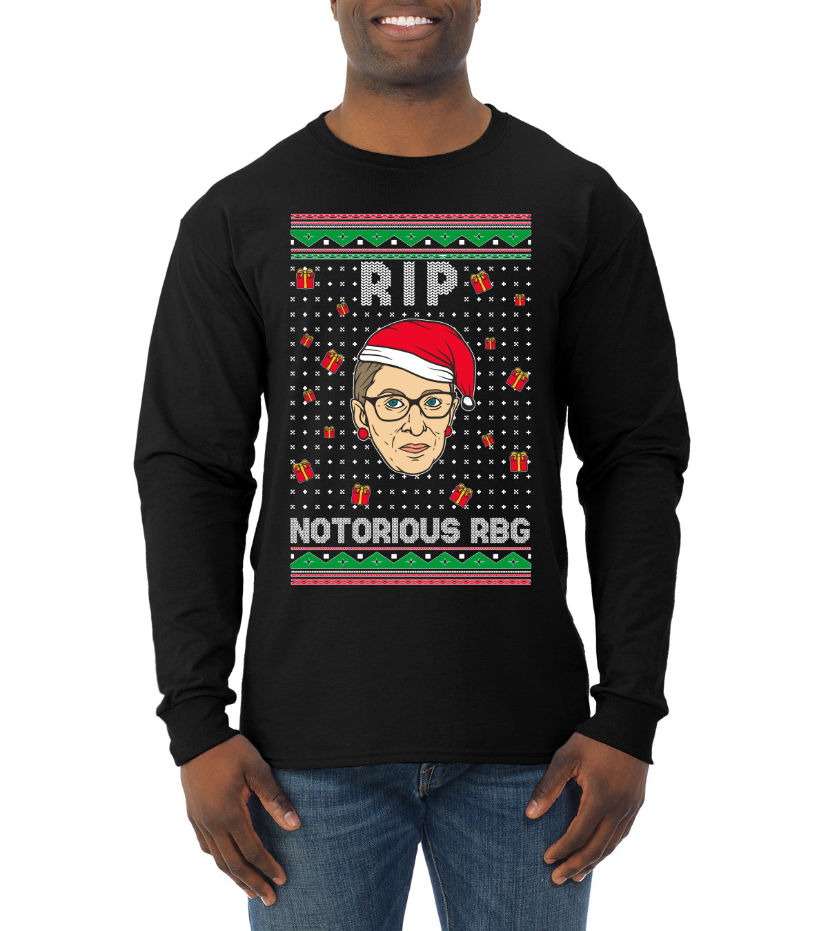 RIP Notorious RBG Ruth Bader Ginsburg Ugly Christmas Sweater Mens Long Sleeve Shirt