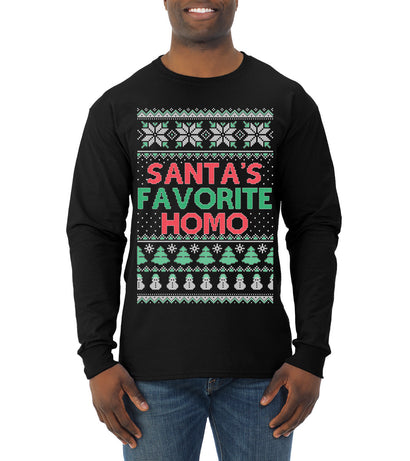 Santa's Favorite Homo Ugly Christmas Sweater Mens Long Sleeve Shirt