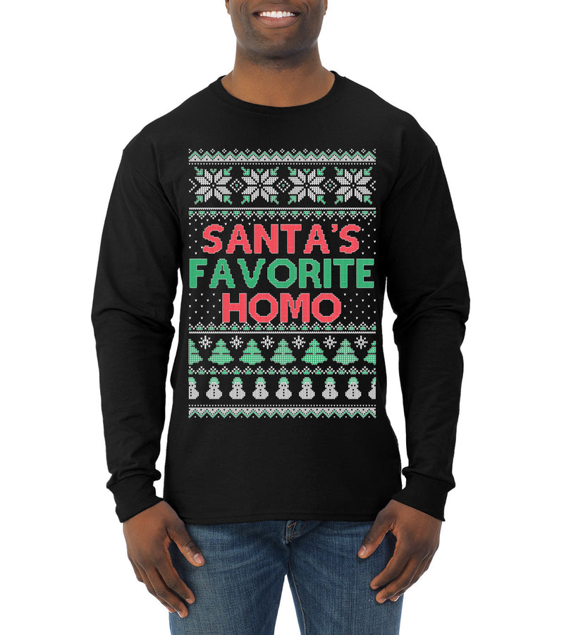 Santa's Favorite Homo Ugly Christmas Sweater Mens Long Sleeve Shirt