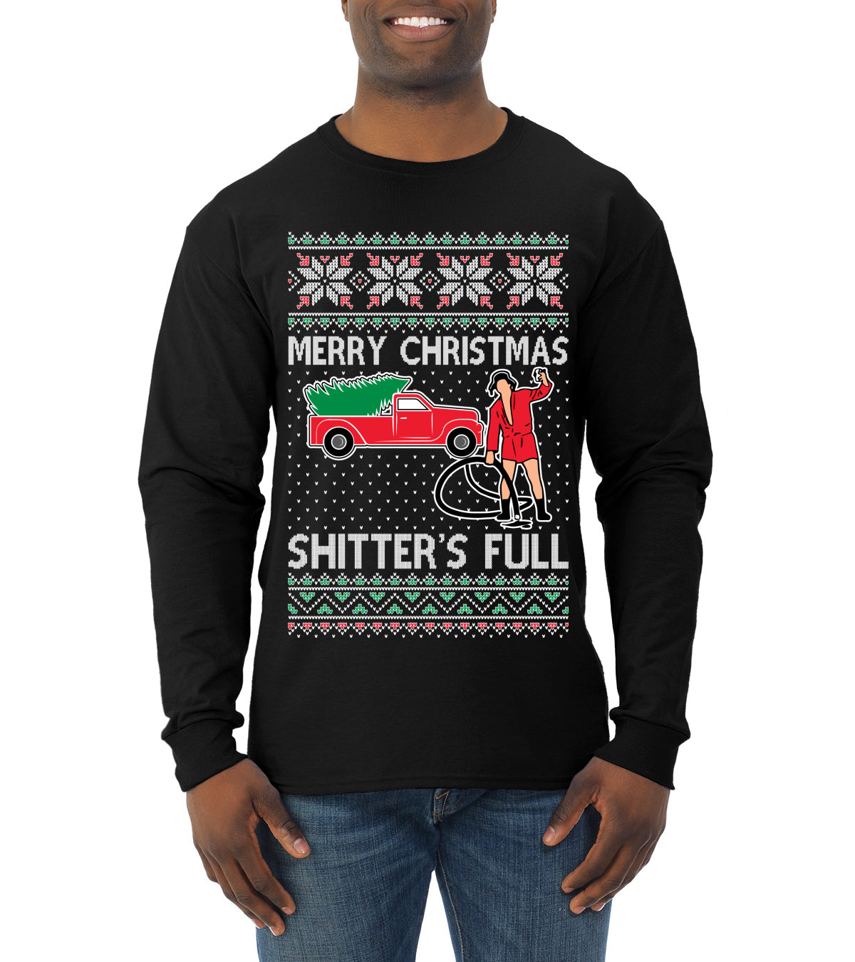 Cousin Eddie Merry Christmas Shitter's Full Ugly Christmas Sweater Mens Long Sleeve Shirt