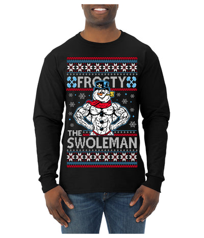 Frosty the Swoleman Funny Workout Lifting Snowman MovieUgly Christmas Sweater Mens Long Sleeve Shirt