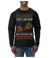 You Can Run But You Can't Hide Santa Sleigh Reindeer Ugly Christmas Sweater Mens Long Sleeve Shirt