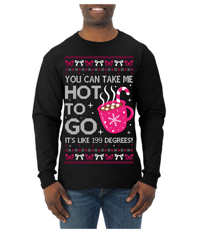 You Can Take Me Hot to Go, Hot Cocoa Viral Song Pop Music Ugly Christmas Sweater Mens Long Sleeve Shirt
