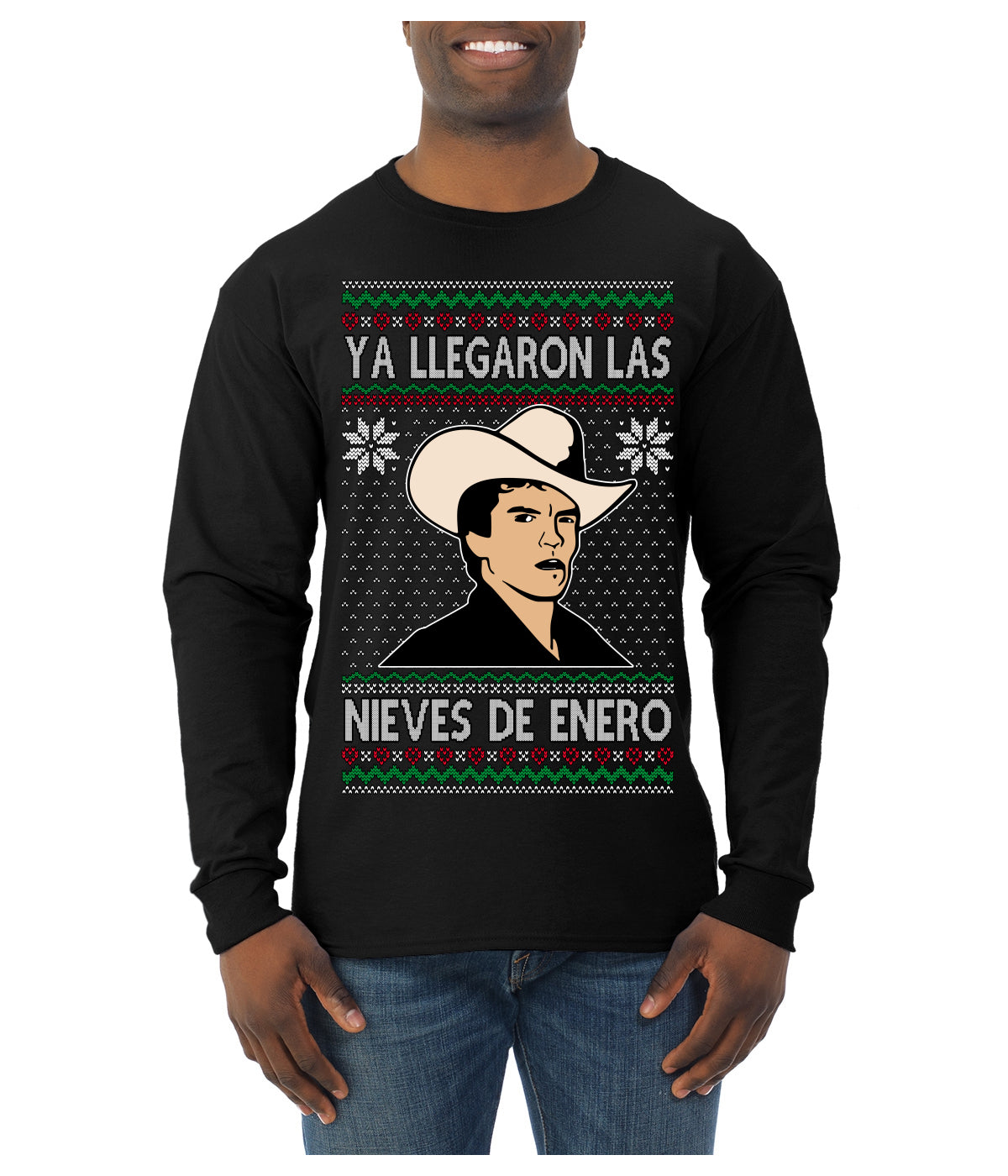 Ya Llegaron Las Nieves De Enero Chalino January Snow Ugly Christmas Sweater Mens Long Sleeve Shirt
