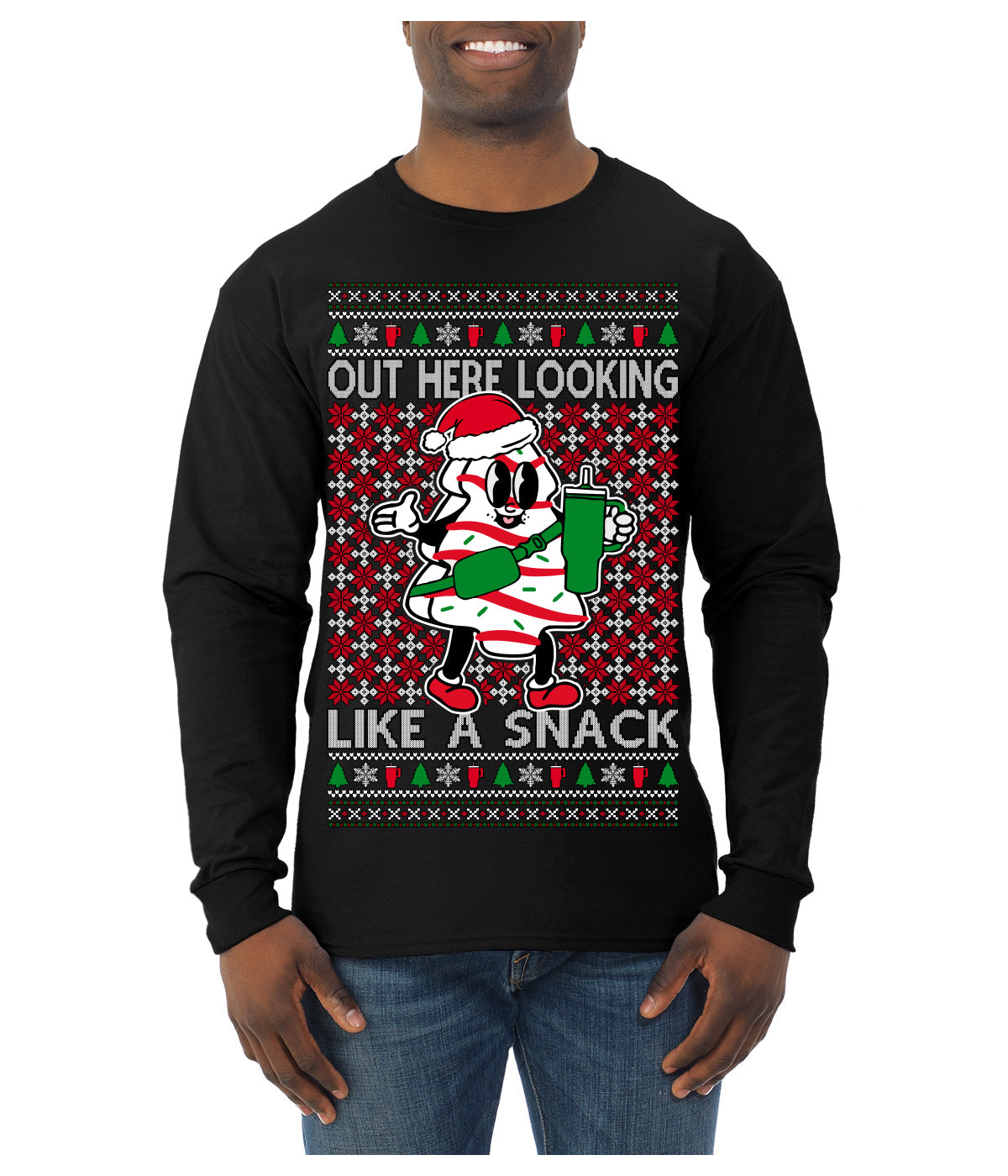 Out Here Looking Like a Snack Funny Cute Christmas Cookie Ugly Christmas Sweater Mens Long Sleeve Shirt