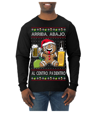 Arriba Abajo Al Centro Pa'Dentro Cheers to Health Salud Ugly Christmas Sweater Mens Long Sleeve Shirt