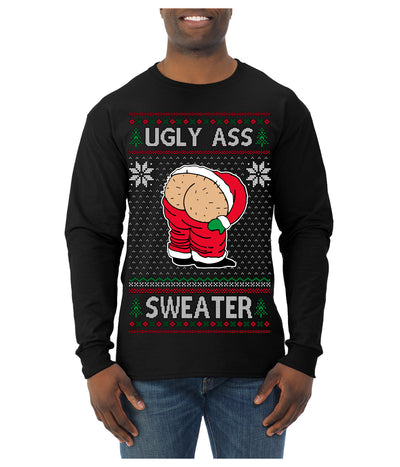 Ugly Ass Sweater Funny Santa Claus Butt Xmas Ugly Christmas Sweater Mens Long Sleeve Shirt