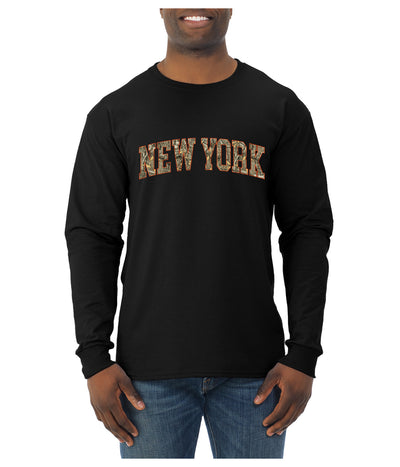 New York  Camo Fill Orange Outline Sweater, Unisex Mens Long Sleeve Shirt