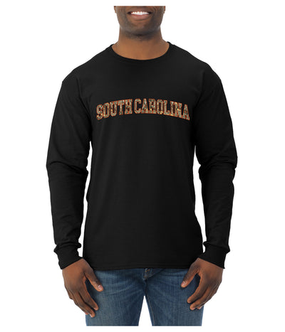 South Carolina  Camo Fill Orange Outline Sweater, Unisex Mens Long Sleeve Shirt