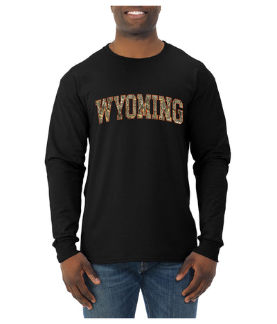 Wyoming  Camo Fill Orange Outline Sweater, Unisex Mens Long Sleeve Shirt