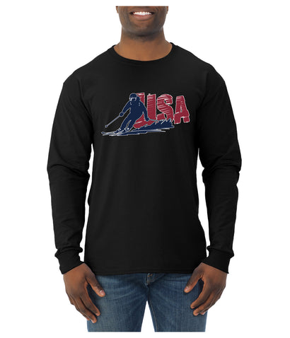 USA Winter Team Sports Fan Collection | USA Skier Sweater, Unisex Mens Long Sleeve Shirt