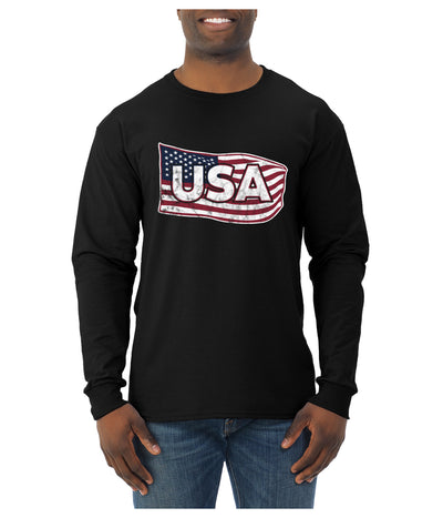 USA Winter Team Sports Fan Collection | USA Flowing Flag Sweater, Unisex Mens Long Sleeve Shirt