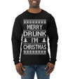 Merry Drunk I'm Christmas Beer Wine Drinking Holiday Humor  Ugly Christmas Sweater Mens Long Sleeve Shirt