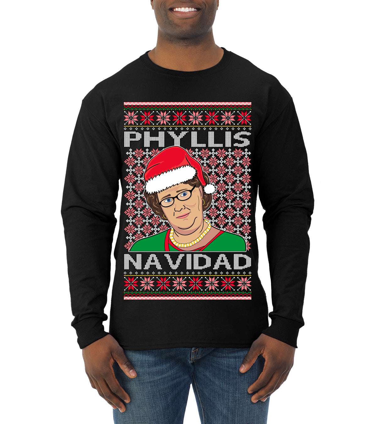 Office Phyllis Navidad Happy Holiday Ugly Christmas Sweater Mens Long Sleeve Shirt