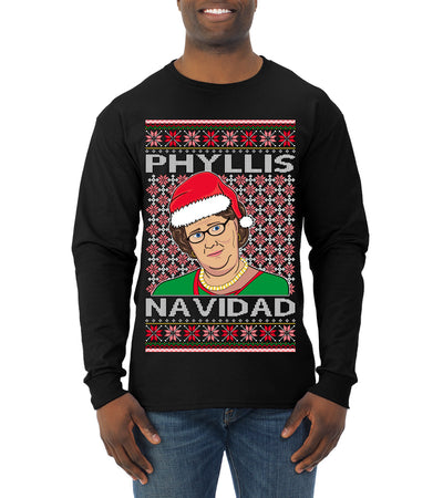 Office Phyllis Navidad Happy Holiday Ugly Christmas Sweater Mens Long Sleeve Shirt