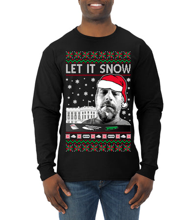 Hunter Let It Snow Biden Ugly Christmas Sweater Mens Long Sleeve Shirt