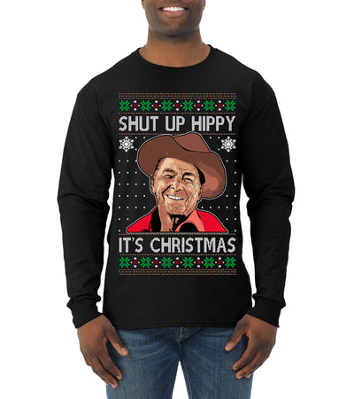 Shut Up Hippy It's Christmas Ugly Christmas Sweater Mens Long Sleeve Shirt