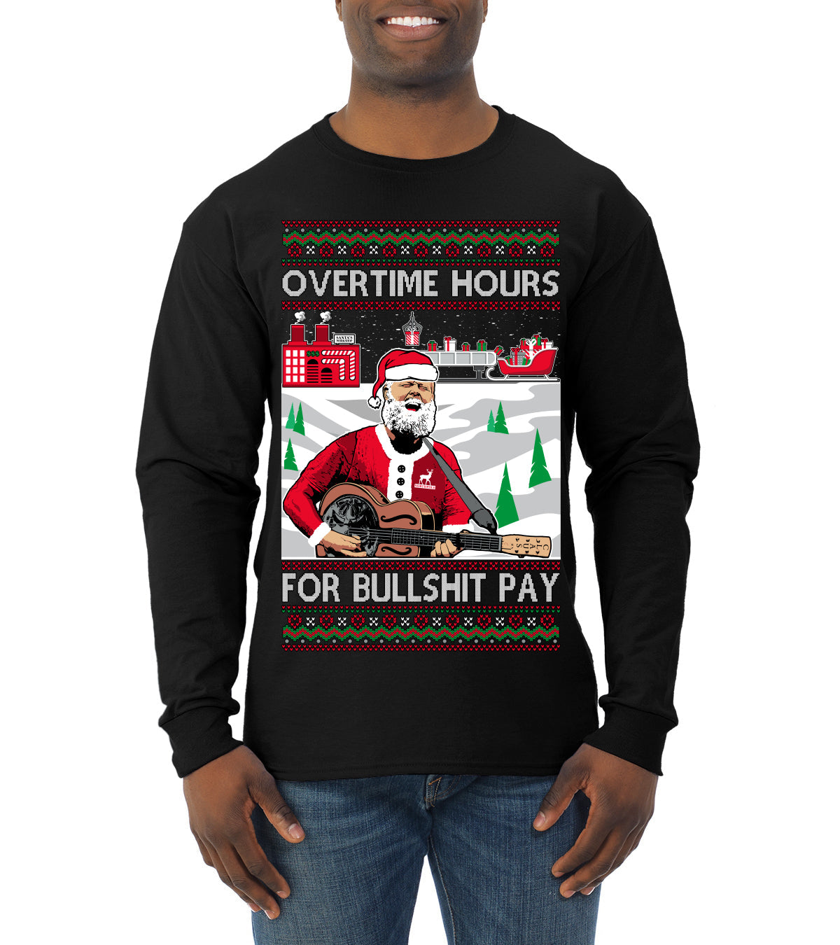 Overtime Hours Rich Men North of Richmond Ugly Christmas Sweater Mens Long Sleeve Shirt