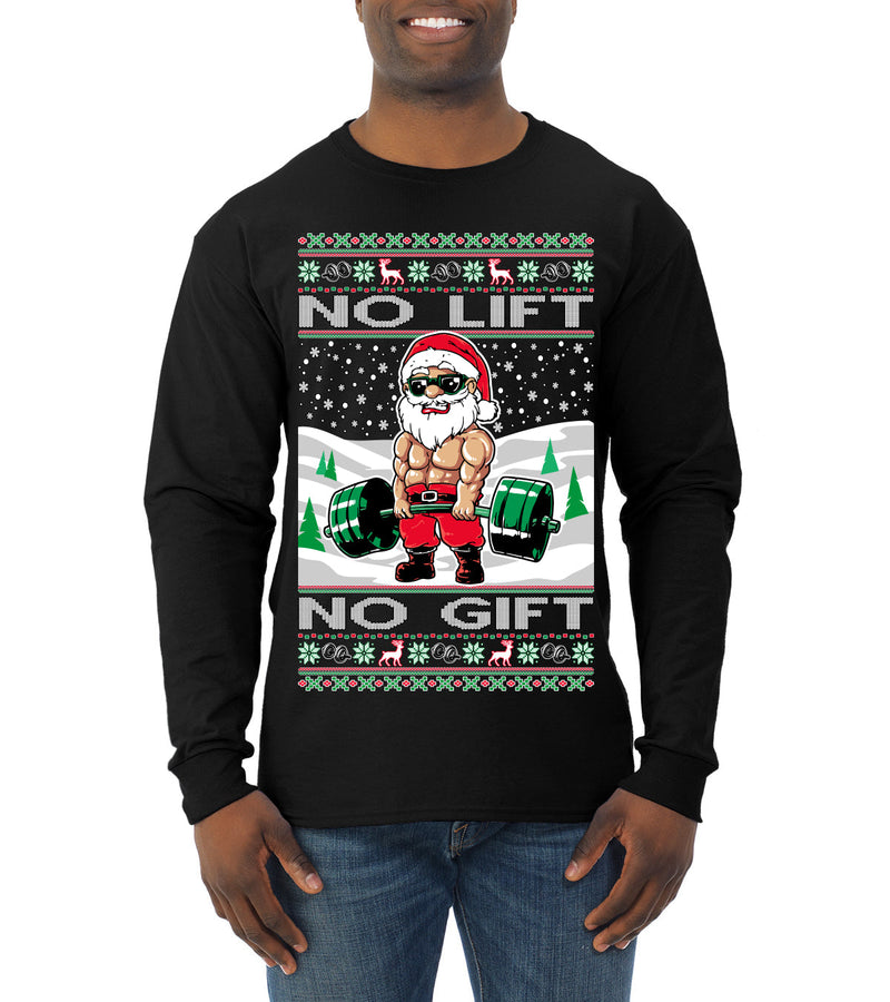 No Lift No Gift Fitness Workout Santa Ugly Christmas Sweater Mens Long Sleeve Shirt