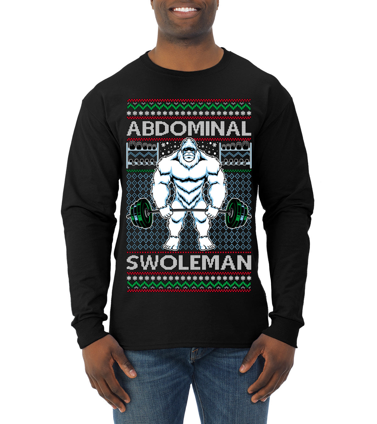 Abdominal Swoleman Fitness Yeti Ugly Christmas Sweater Mens Long Sleeve Shirt