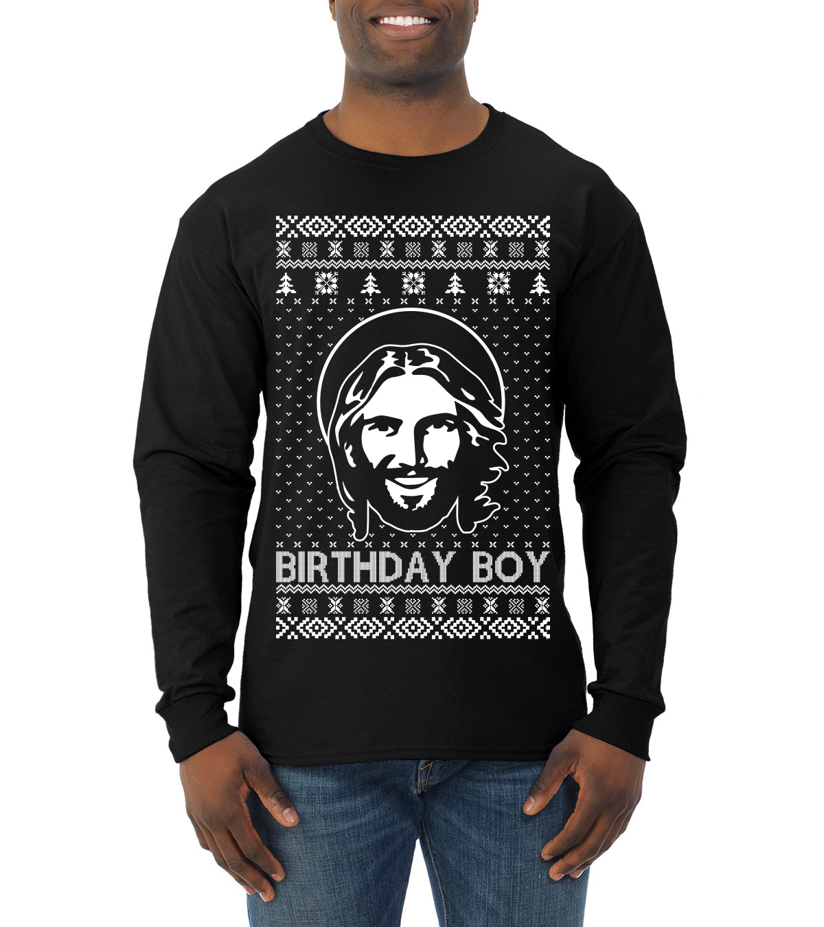 Birthday Boy Jesus Christ Ugly Christmas Sweater Mens Long Sleeve Shirt