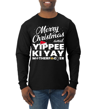 Merry Christmas and Yippee Ki Yay MOFO Christmas Mens Long Sleeve Shirt