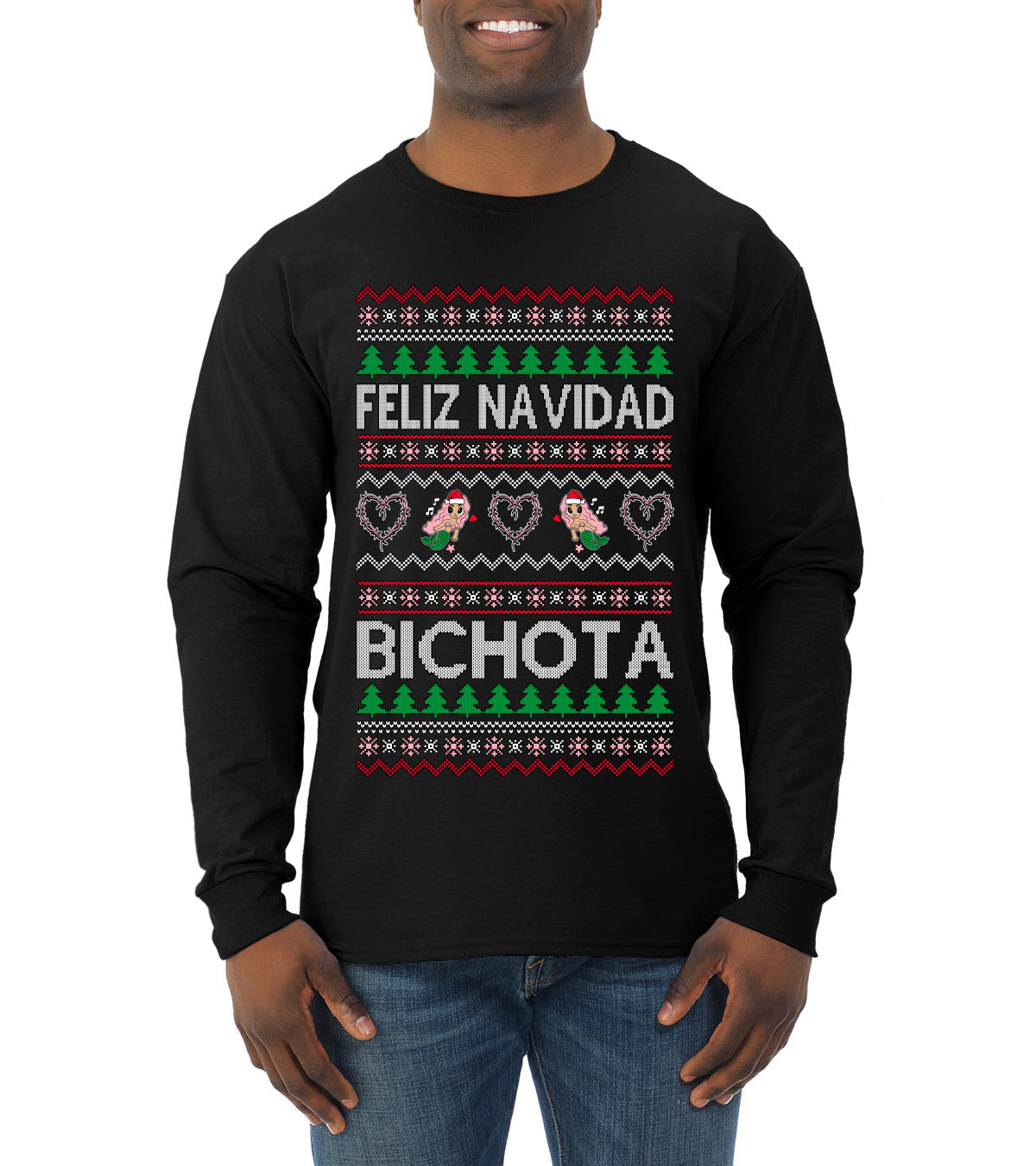 Feliz Navidad Bichota Ugly Christmas Sweater Mens Long Sleeve Shirt