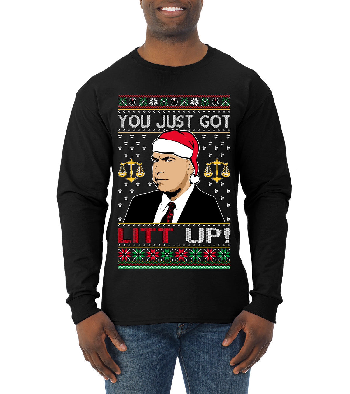 Just Got Litt Up Louis Tv Show Parody Ugly Christmas Sweater Mens Long Sleeve Shirt