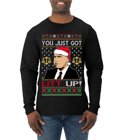 Just Got Litt Up Louis Tv Show Parody Ugly Christmas Sweater Mens Long Sleeve Shirt