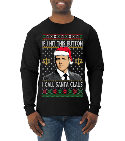 Harvey Hit This Button I Call Santa Specter TV Show Parody Ugly Christmas Sweater Mens Long Sleeve Shirt