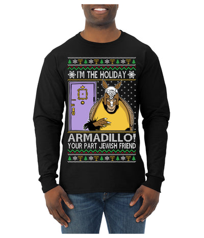 Holiday Armadillo Part Jewish TV Show Ugly Christmas Sweater Mens Long Sleeve Shirt