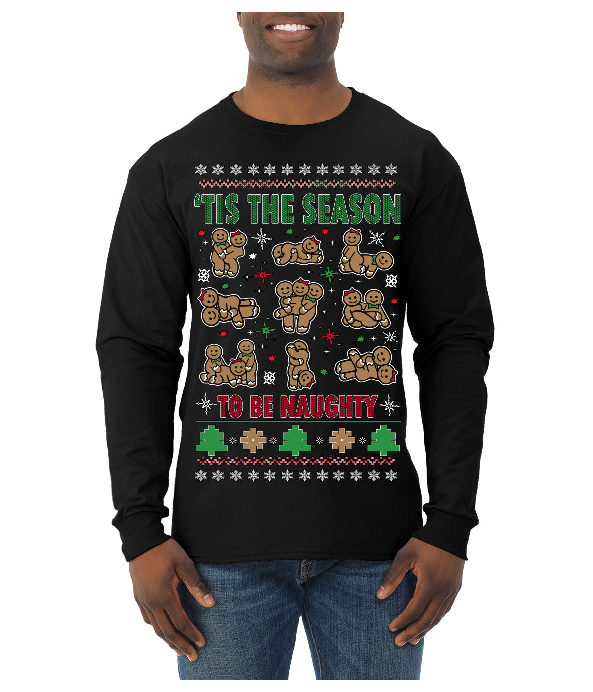 Tis' The Season To Be Naughty Unisex Ugly Christmas Sweater Mens Long Sleeve Shirt