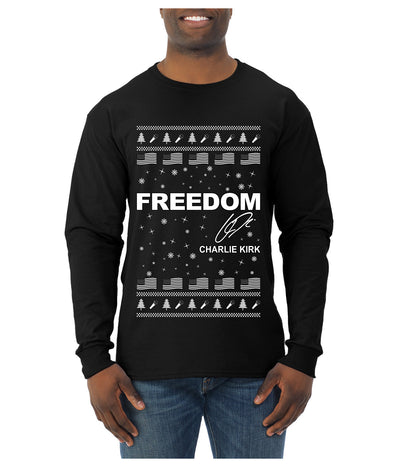 Freedom, Charlie Kirk Political Activist, Right Wing, Ugly Christmas Sweater Mens Long Sleeve Shirt