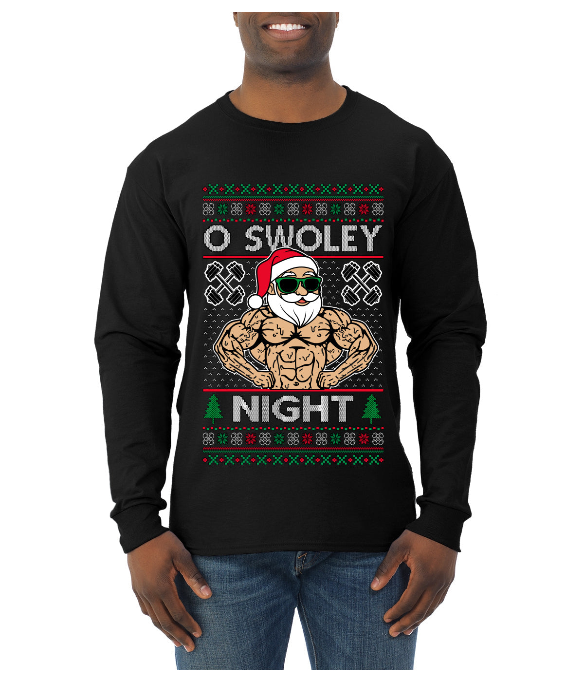 O Swoley Night, Exercise and Fitness Enthusiast, Ugly Christmas Sweater Mens Long Sleeve Shirt
