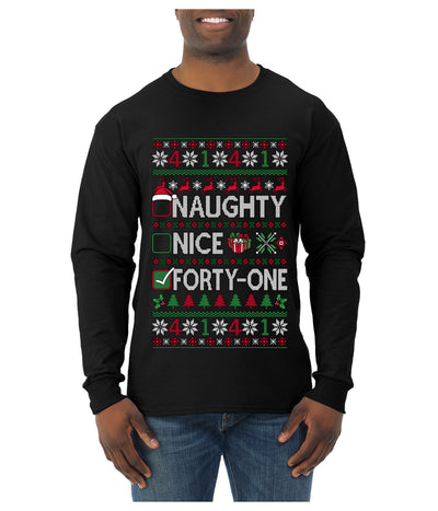 Naughty Nice 41, Ugly Christmas Unisex Sweater List, Extra Festive, Ugly Christmas Sweater Mens Long Sleeve Shirt