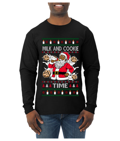 Milk And Cookie Time Christmas Sweater, Ugly Christmas Sweater Mens Long Sleeve Shirt