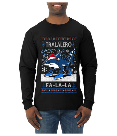 Tralalero Fa La La Brainrot, Ugly Christmas Sweater Mens Long Sleeve Shirt
