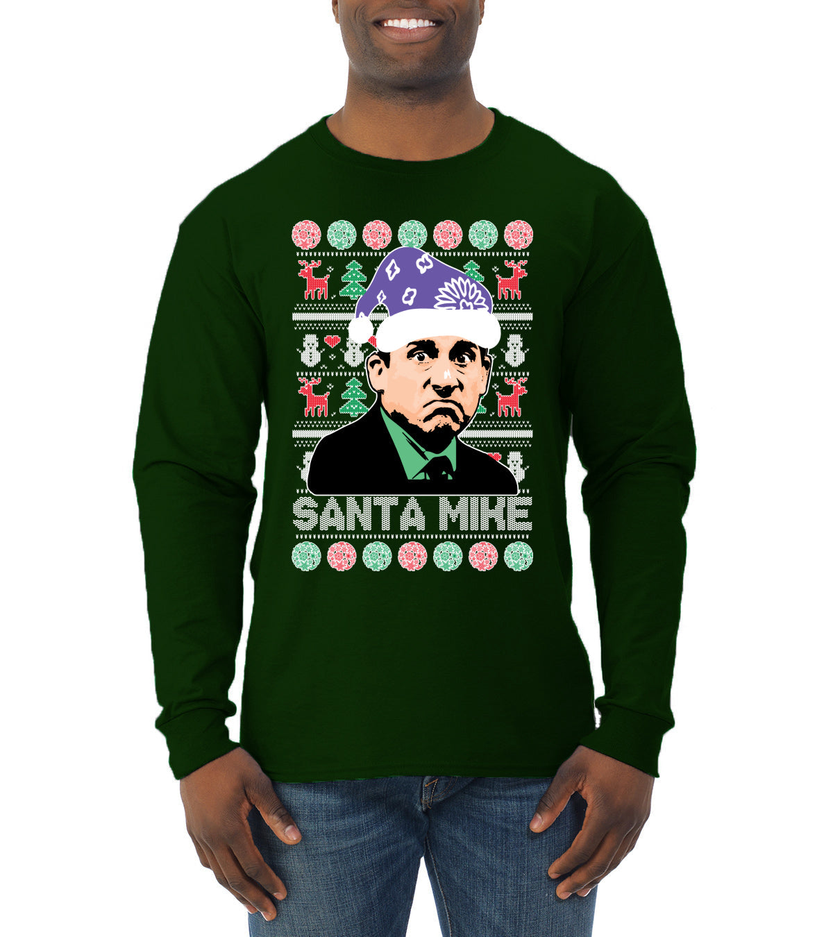Santa Mike Michael Scott The Office Ugly Christmas Sweater Mens Long Sleeve Shirt