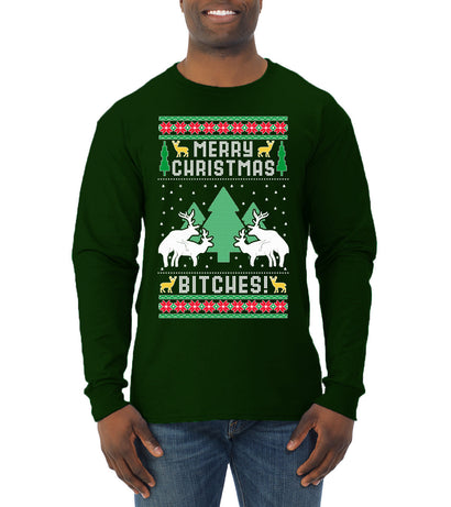 Merry Christmas Bitches Ugly Christmas Sweater Mens Long Sleeve Shirt