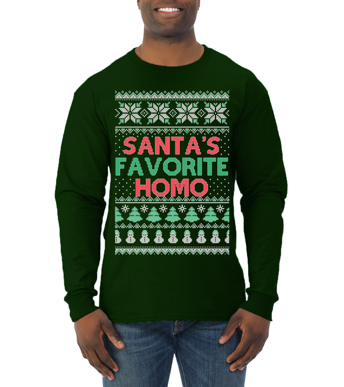 Santa's Favorite Homo Ugly Christmas Sweater Mens Long Sleeve Shirt