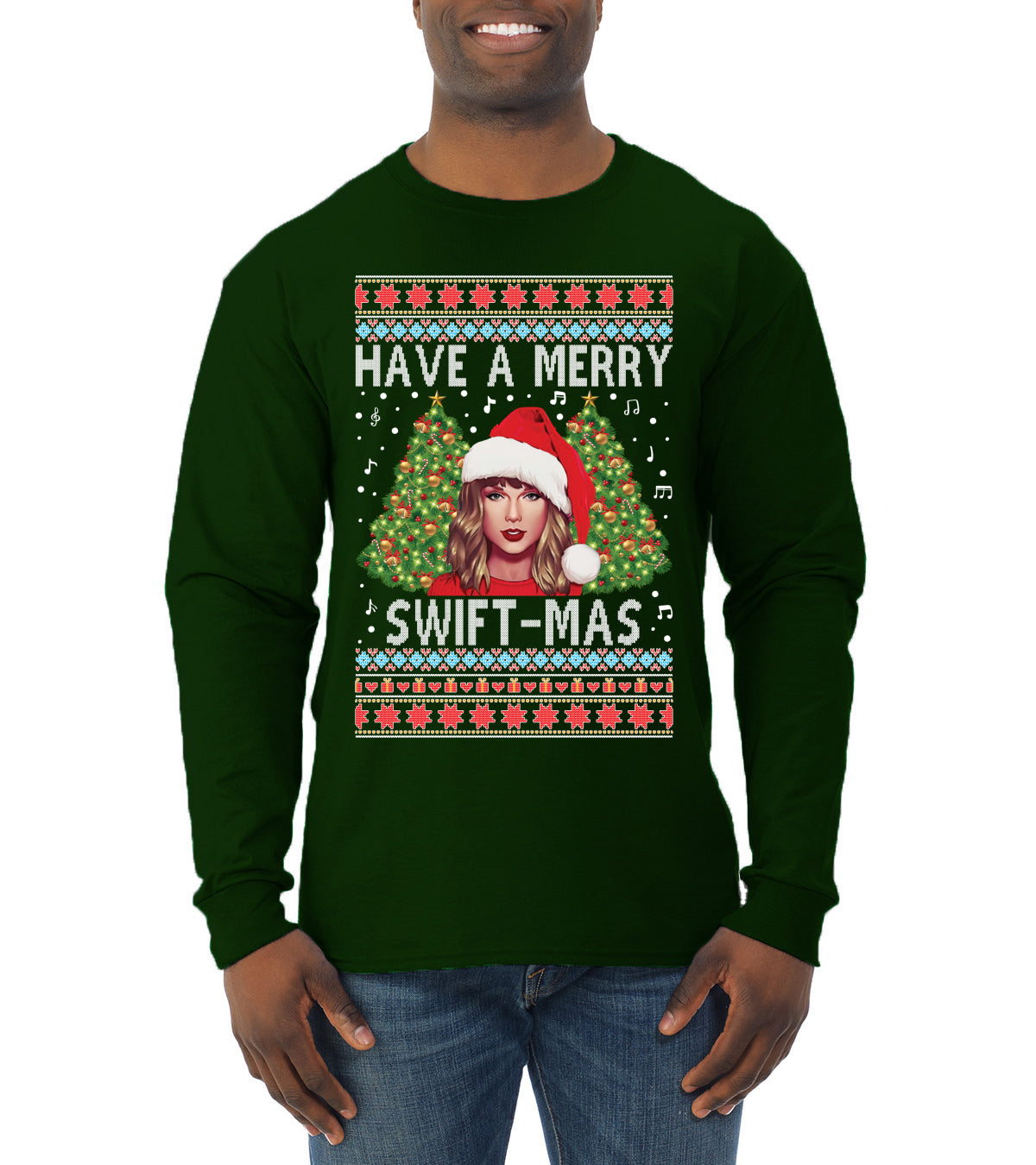 Merry Swiftmas Ugly Christmas Sweater Mens Long Sleeve Shirt